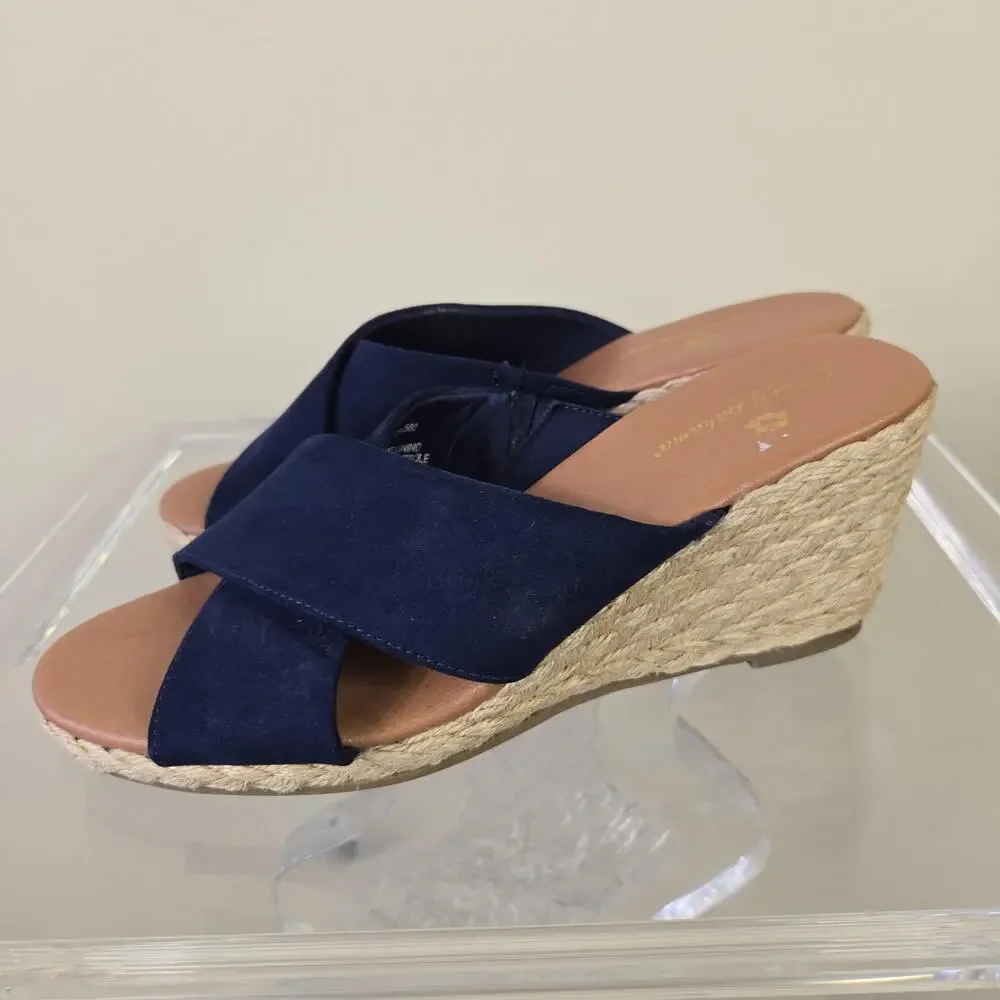 Tommy Bahama Shoes Womens Size 7.5 Blue Stacey Wedge Espadrille Sandals Slide
